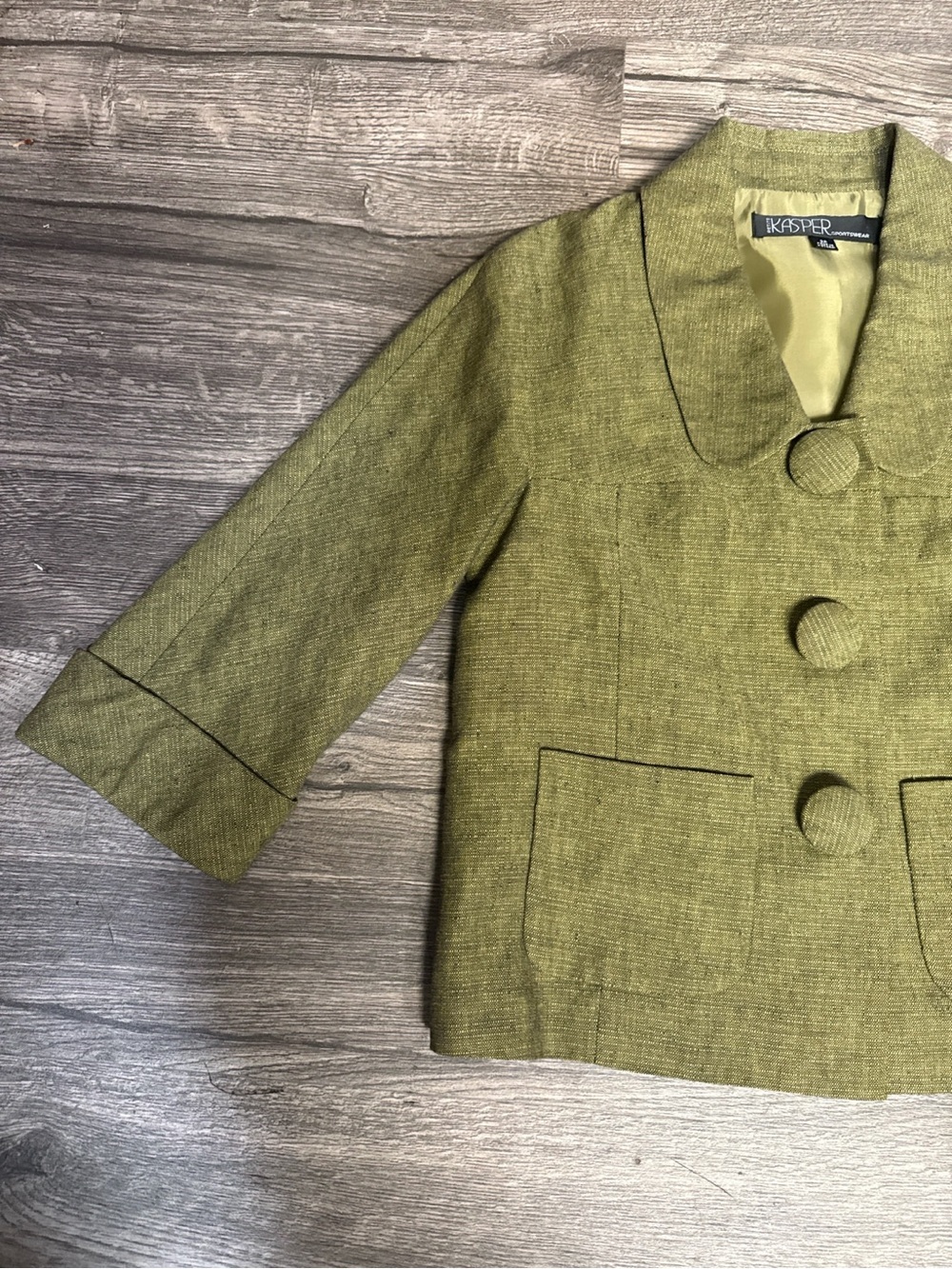 Kasper Petite Linen Cotton Olive Green Blazer Jacket NWT Size 2P - Picture 3 of 10